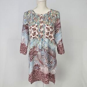 Fig and Flower Womens M Paisly Floral Geometric Boho Multicolor Hi Low Tunic Top